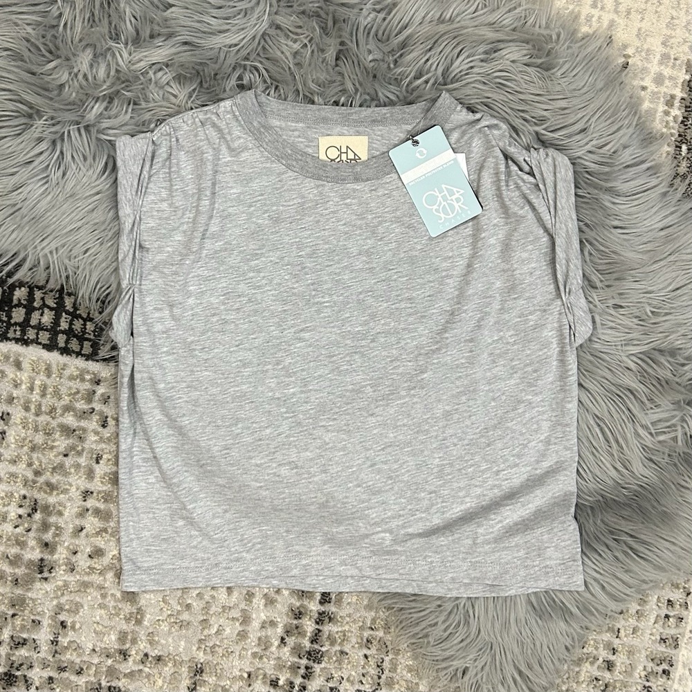 Chaser Women's Grey Rolled Sleeve Sleeveless Cropped T Size Small